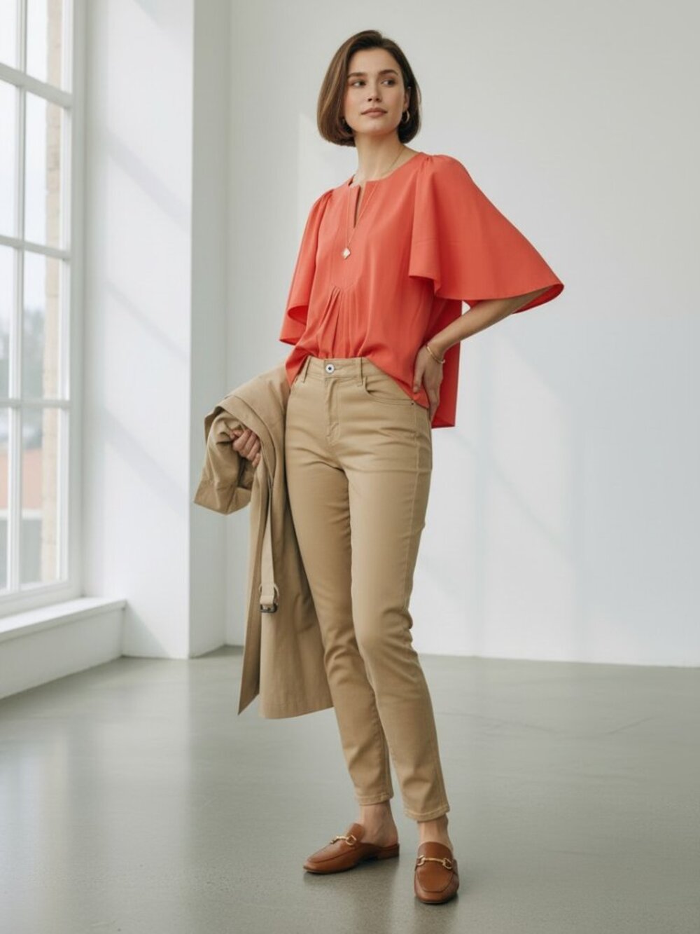 Fate By LFD Coral Flutter Sleeve Boho Tunic Blouse Top Small NWT